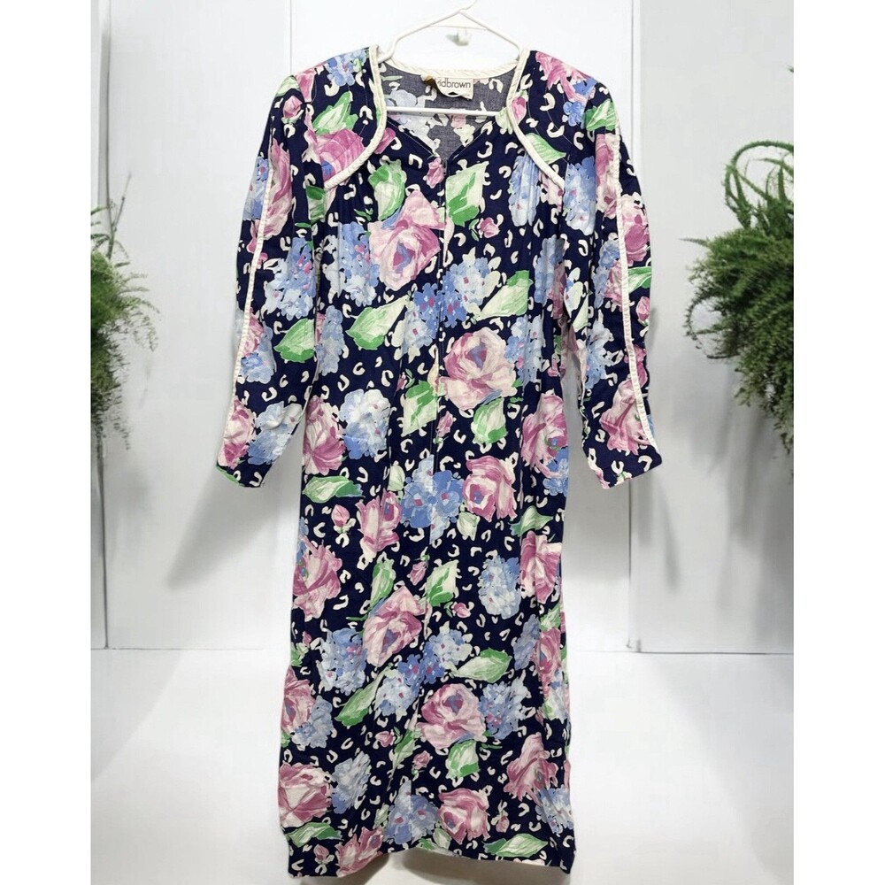 Vintage David Brown California Half Zip House Coat Mumu Dress Sz Large Floral